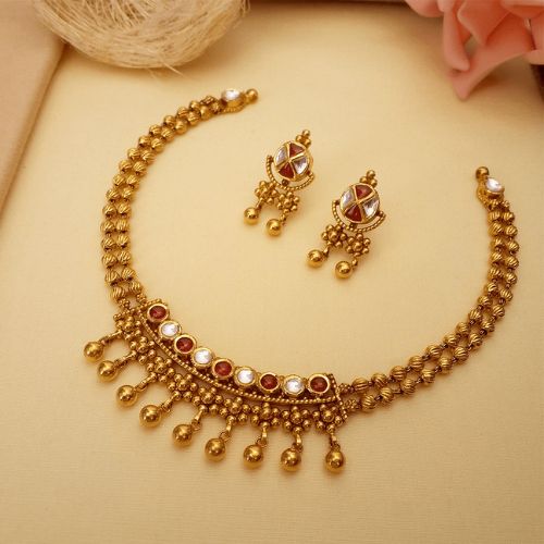 Festive Wear 22 K Jadtar Gold Necklace Set, 35g
