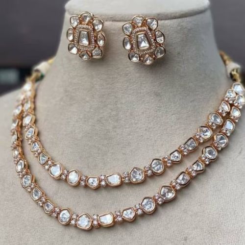 Double Line Rose Cut Diamond Polki Necklace