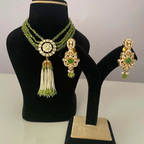 92.5 Silver Diamond Polki Necklace with Earrings